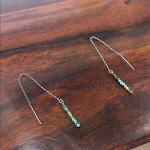 Silver Multicolor Turquoise Beaded Chain Earrings